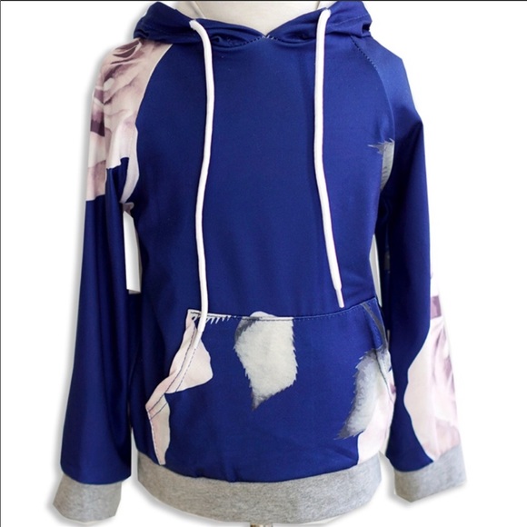 NWT Girls Blue w/pink flowers Hoodie Sweatshirt - Picture 2 of 4